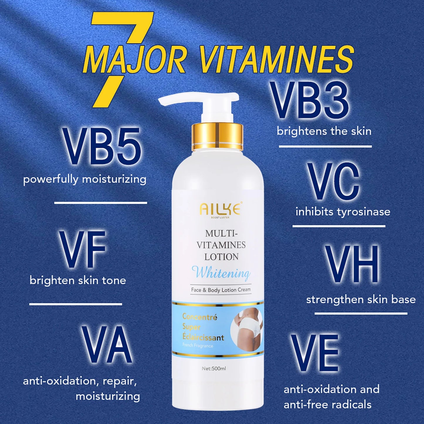 Multi Vitamin Whitening Body Lotion With Vitamins A,E,B3,B5, Increase Skin Radiance, Even Skin Tone, Moisturizer Cream