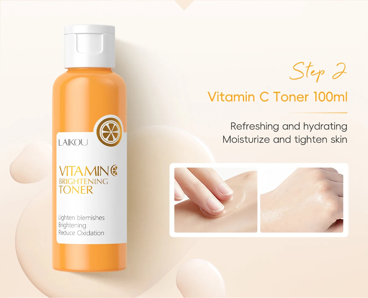 VITAMIN C Skincare Set Brightening 5Pcs Kit Even Skin Tone Smooth Wrinkle Tighten Pores Cleanser Toner Serum Eye Cream