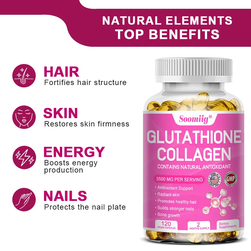 Collagen with Glutathione, Advanced Hydrolyzed Formula for Optimal Absorption, Skin, Hair, Nails & Joints, Natural Antioxidant