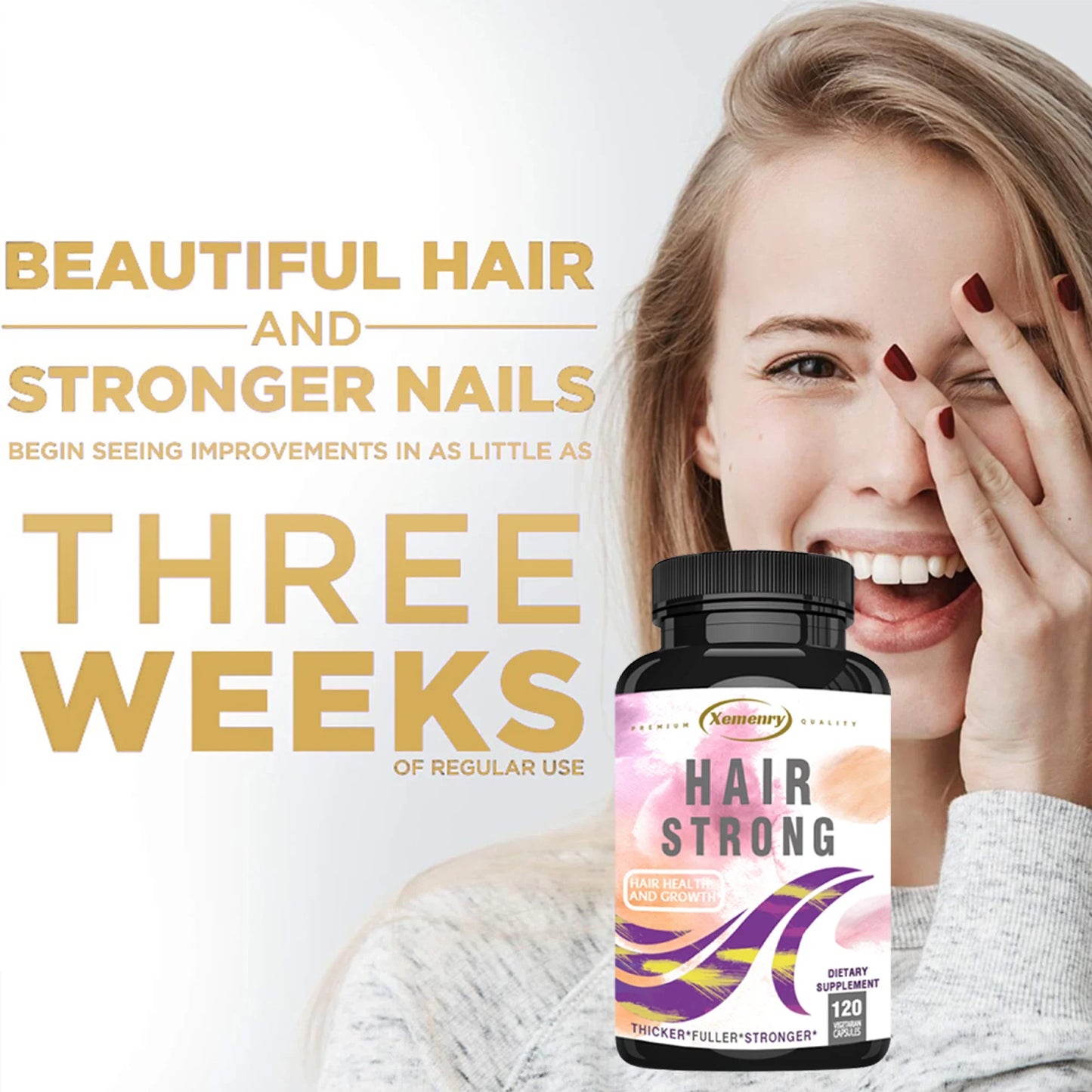 Hair Strong - for Stronger, Thicker, Fuller, Healthier Hair, Skin & Nails - with Biotin, Keratin and Collagen - 120 Capsules