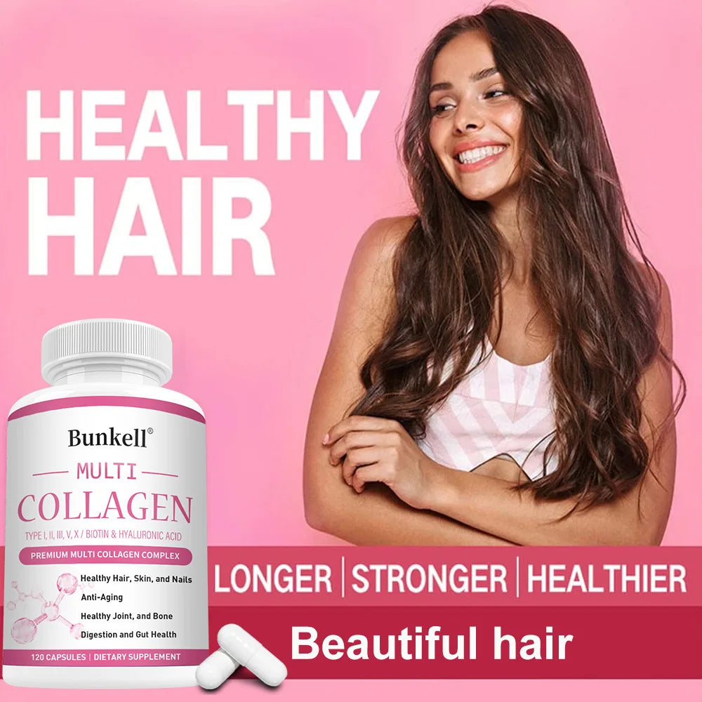 Collagen Complex with Hyaluronic Acid, Biotin - Hydrolyzed Collagen Types I, II, III, V, X; Hair, Skin, Nails, Joint Support