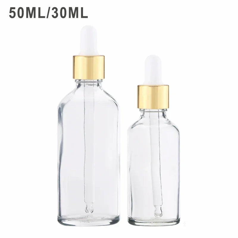 28PCS Gold Dropper Bottle 1oz/2oz Essential Oil Glass Aromatherapy Liquid Drop for Massage Pipette Bottles Refillable