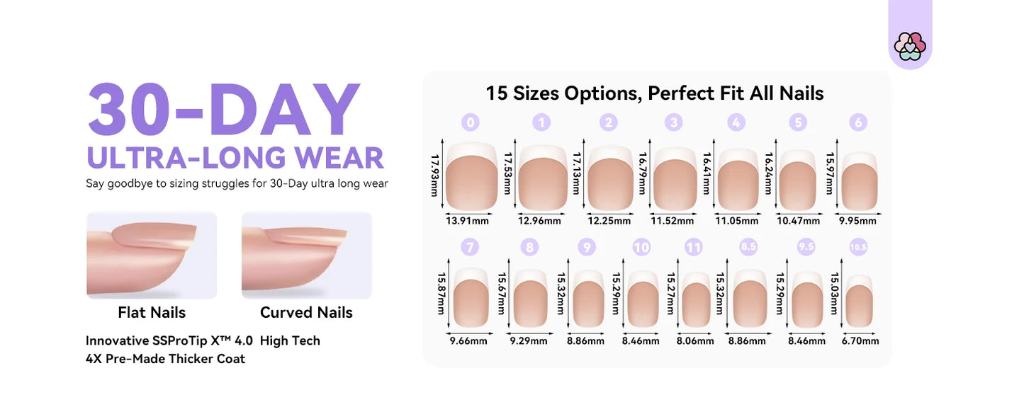 French Gel X Nail Kit 90pcs Extra Short Square Press On Nails with Nail Glue Gel UV LED Nail Lamp Nail Supplies