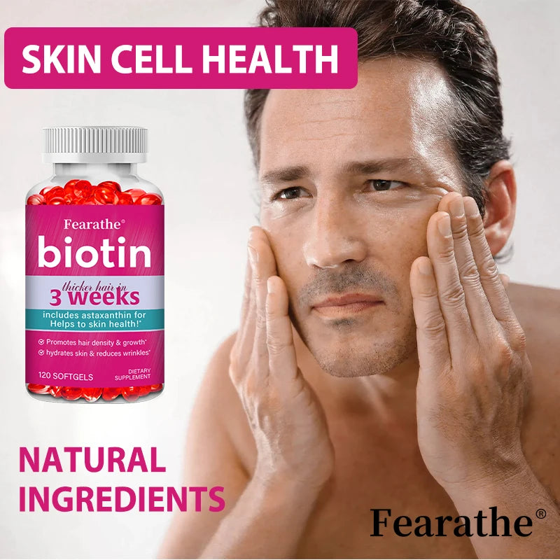 Biotin with Astaxanthin - Thicken Hair in 3 Weeks, Super Formula for Hair, Skin & Nails Support, Improves Wrinkles