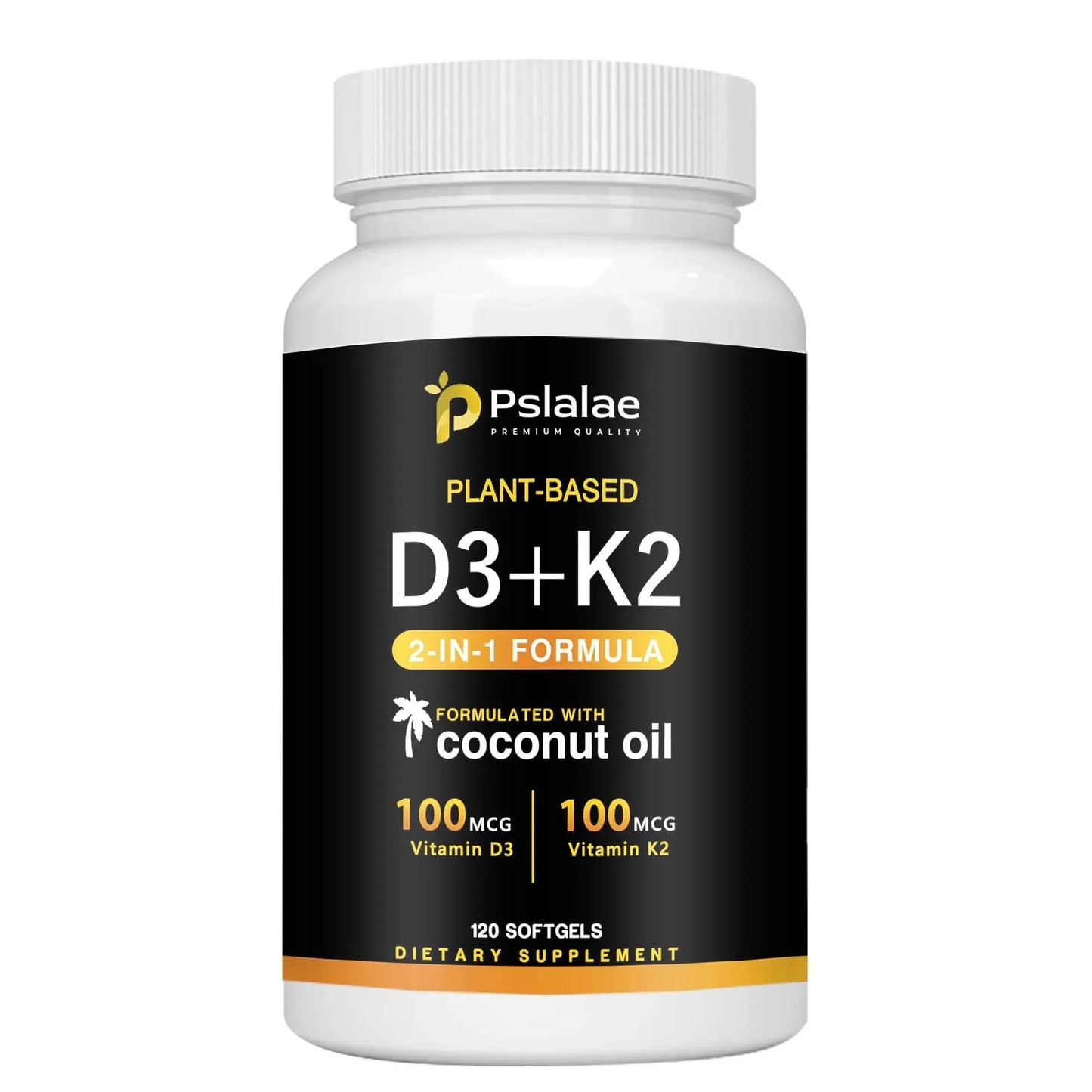 Vitamin K2+D3 - Supports Calcium, Bone and Immune Health - with Natural Organic Coconut Oil - 120 Capsules