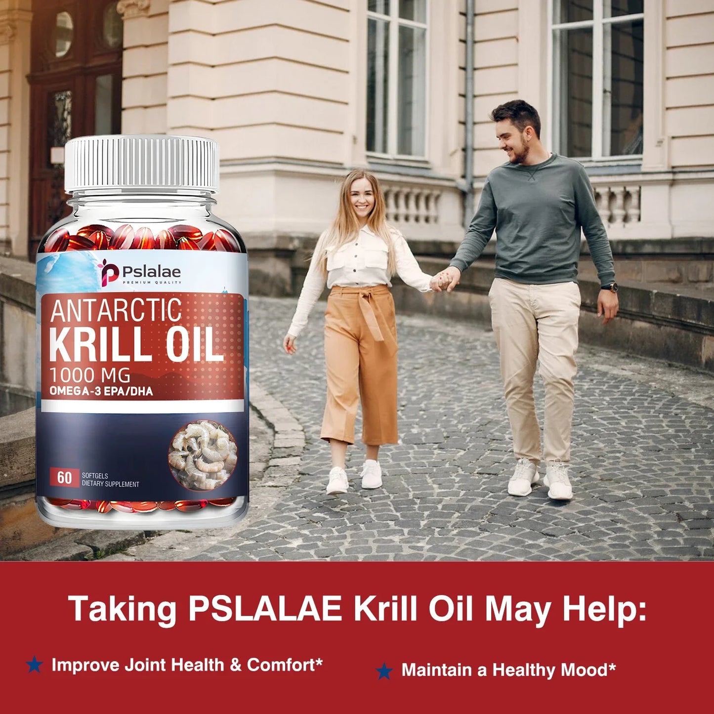 Antarctic Krill Oil 1000mg - Contains OMEGA-3 EPA/DHA for Brain, Joint and Skin Health - 60 Capsules