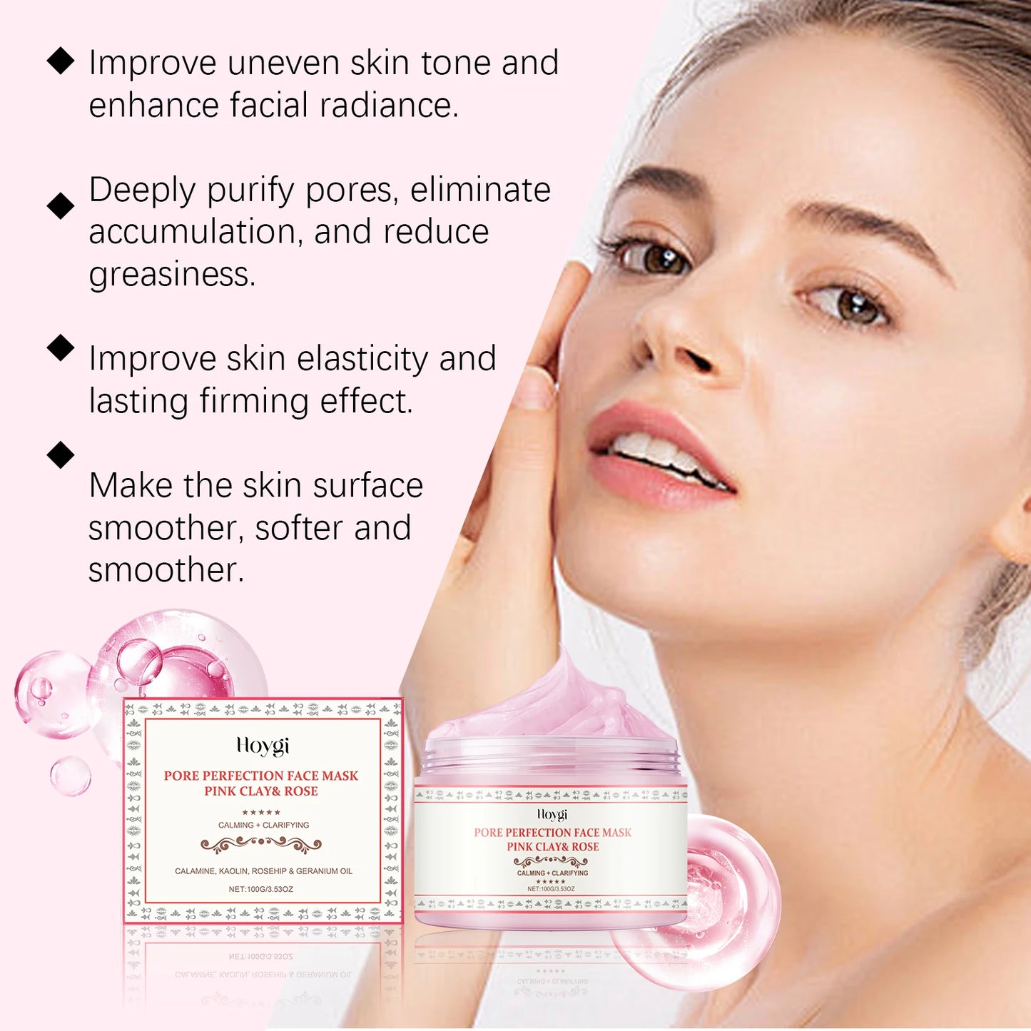 Pink Rose Clay Apply Facial Mask Clean pores & Hydrating Moisturizing Facial Treatment Radiance Boosting Skincare for All Skin