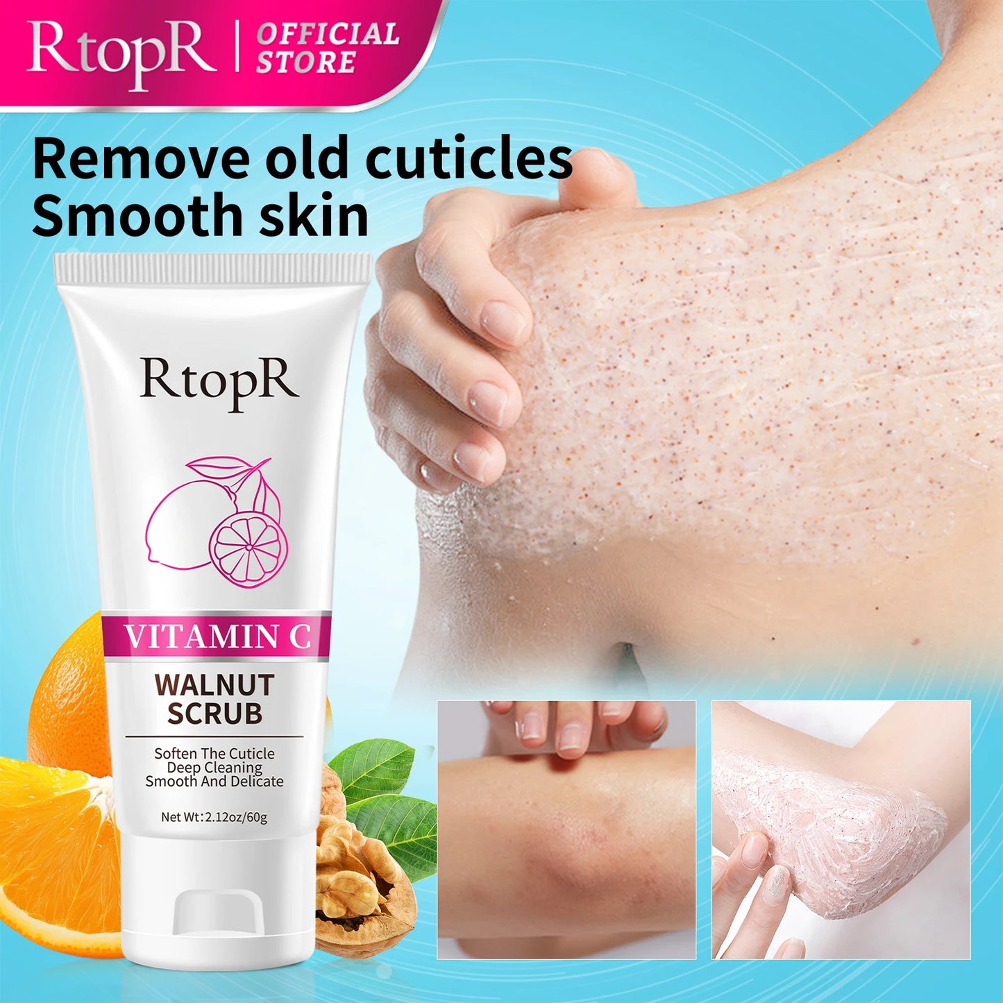 Vitamin C Walnut Scrub Deep Cleansing Soft Cuticle Body Bath Scrub Nicotinamide Brightening and Whitening Bath Products