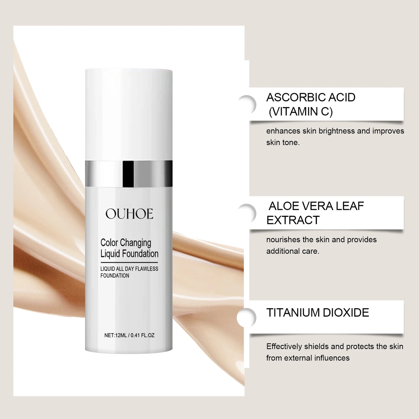 Color Changing Liquid Foundation Moisturizing Long Lasting No Creasing Waterproof Brightening Concealer Female Makeup Product