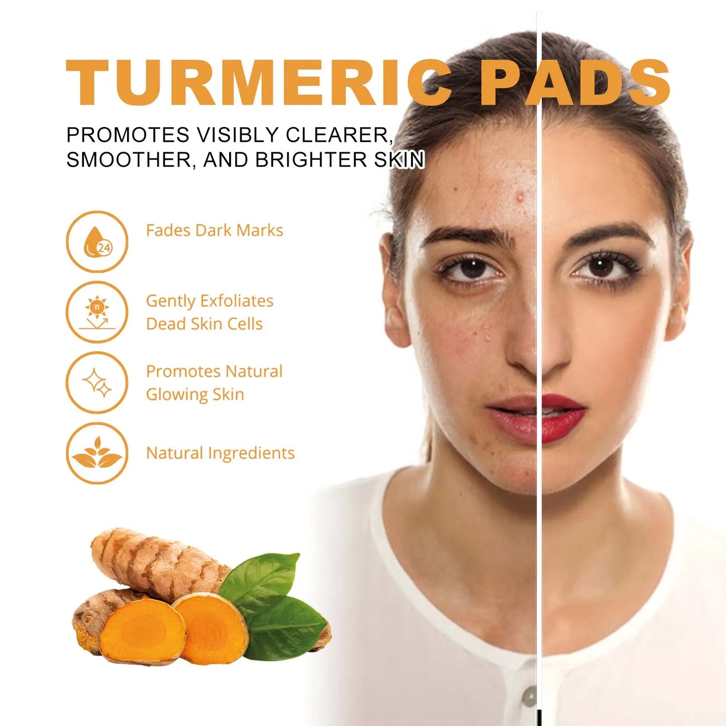 Bottled Turmeric Cleansing Pads Exfoliating Kojic Acid Pad Anti-acne Dark Spot Removal Water Oil Balance Smoother Skin