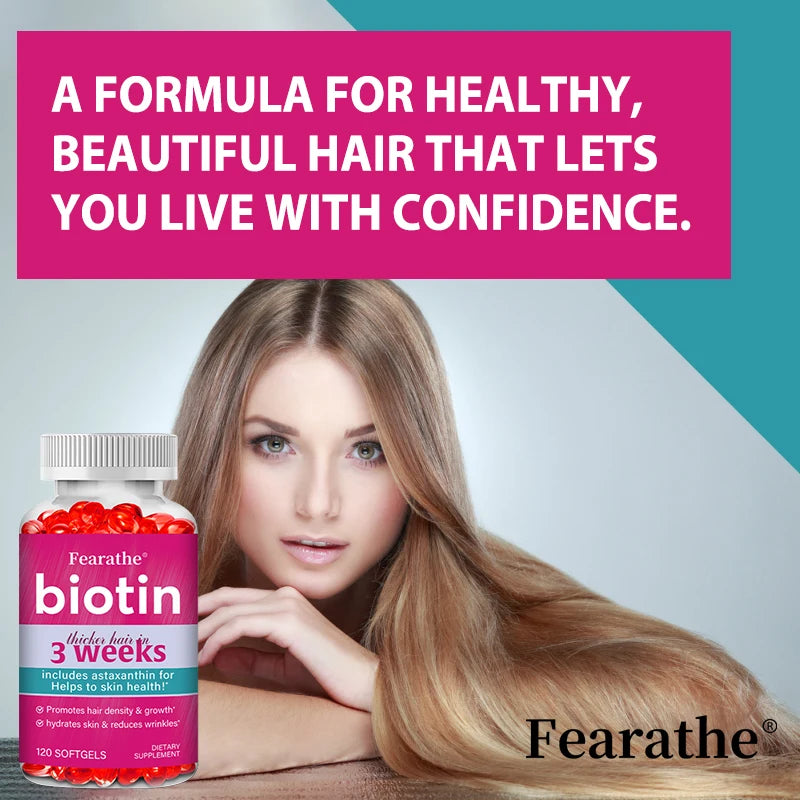 Biotin with Astaxanthin - Thicken Hair in 3 Weeks, Super Formula for Hair, Skin & Nails Support, Improves Wrinkles