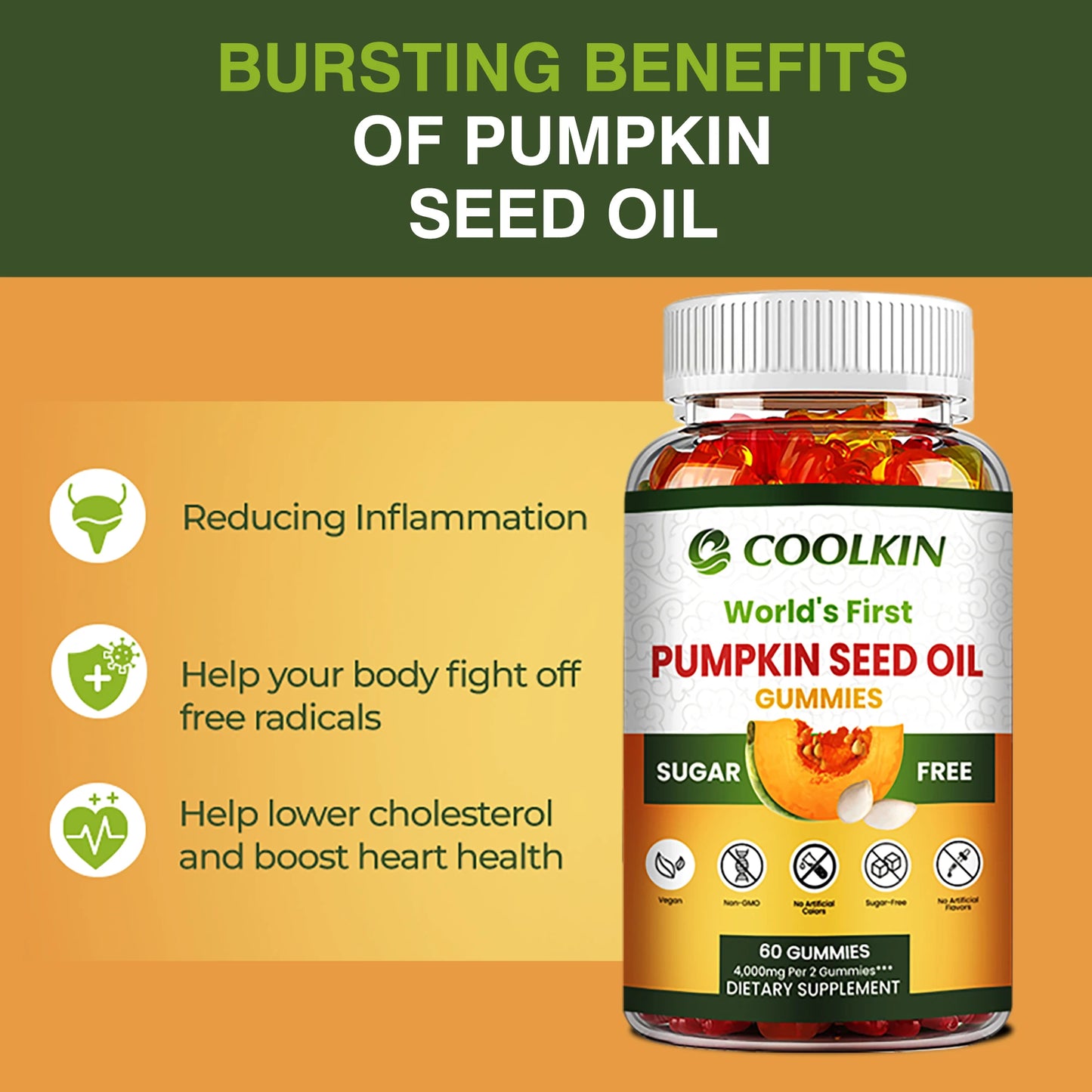 Pumpkin Seed Oil Gummies - Promotes Hair Growth,Supports Prostate Health,  Bladder and Urinary Tract Health - 60 Gummies