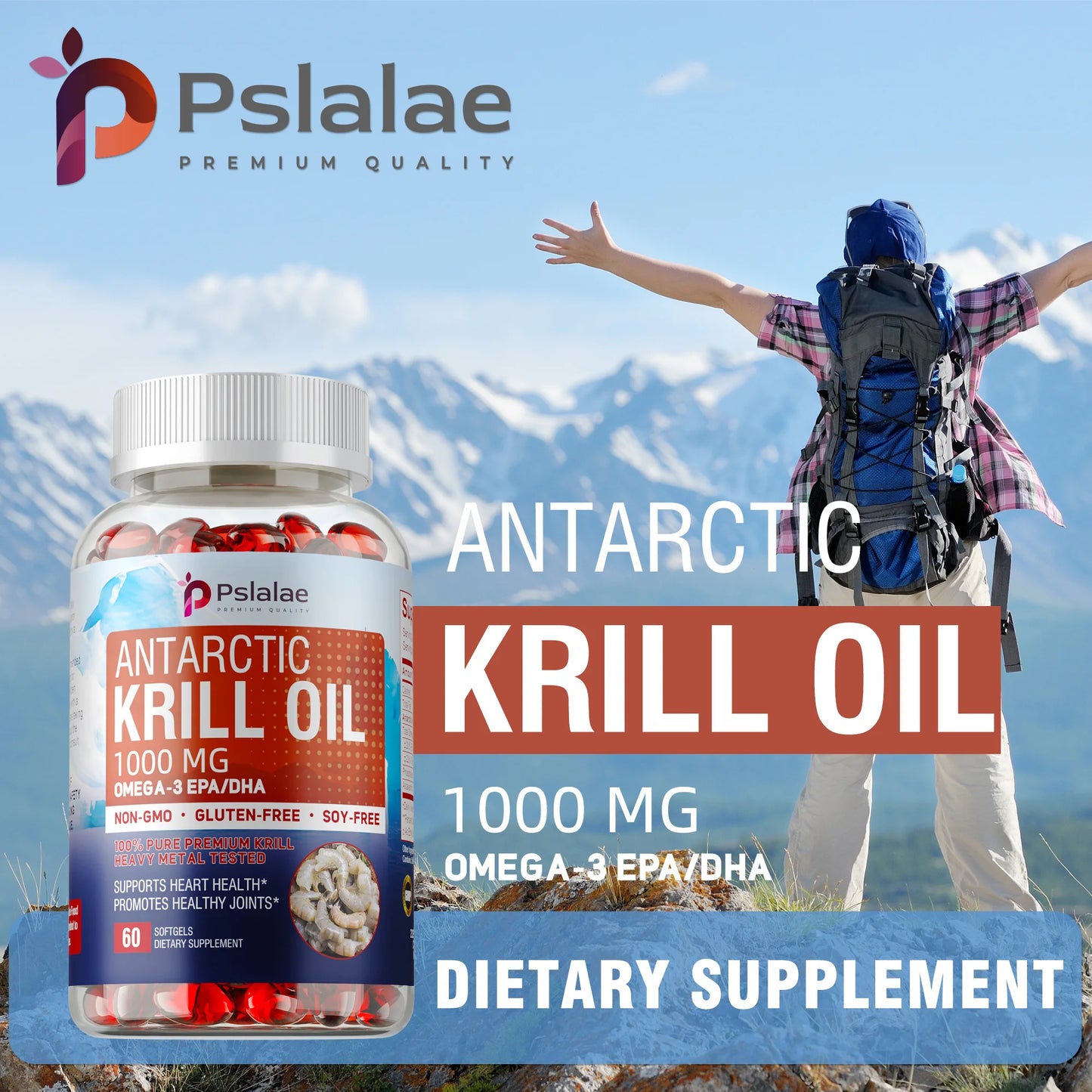 Antarctic Krill Oil 1000mg - Contains OMEGA-3 EPA/DHA,Good for Heart and Joint Health, Improve Memory - 60 Capsules
