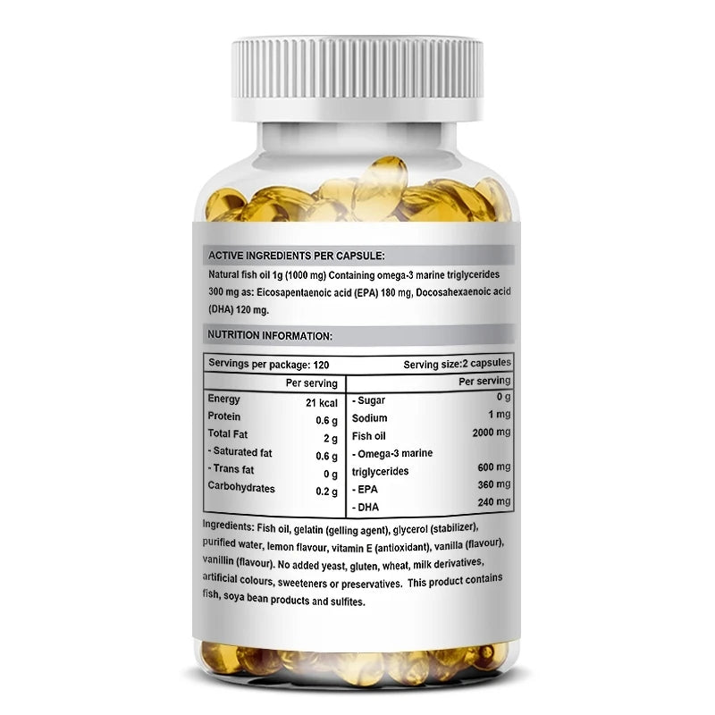 Omega 3 Fish Oil Capsules Enriched with DHA EPA, Support Heart, Skin, Eye, Body and Brain Health and Immune System Health