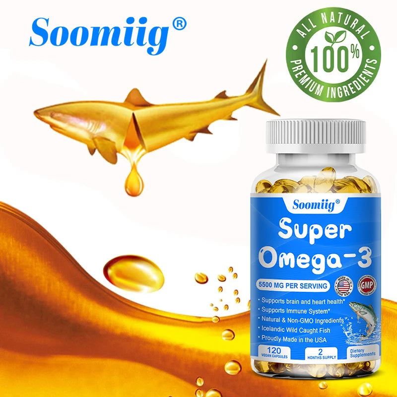 Omega-3 Fish Oil with DHA & EPA, Stress Relief, Mood Improvement, Brain & Memory, Skin & Mental Health, 120 Softgels