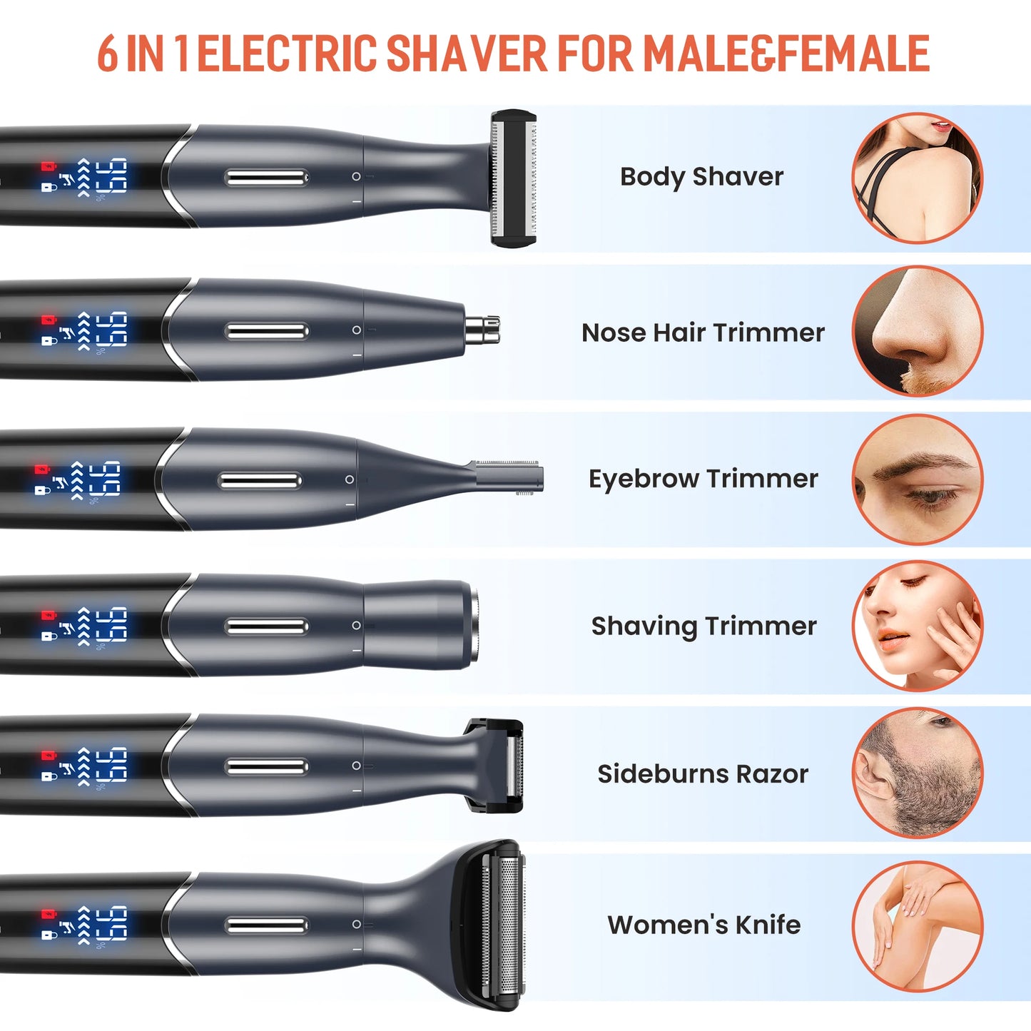 Female Electric Epilator Body Hair Trimmer for Men Multifunctional Nose Trimmer Beard Ear Eyebrow Trimmer Shaver