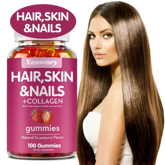 Natural Biotin Gummies - Supports Hair, Skin, Nails & Collagen, Dietary Supplement, Antioxidant - 100 Gummies