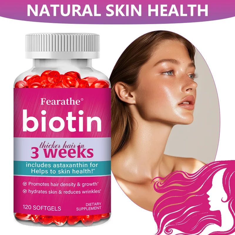Biotin with Astaxanthin - Thicken Hair in 3 Weeks, Super Formula for Hair, Skin & Nails Support, Improves Wrinkles