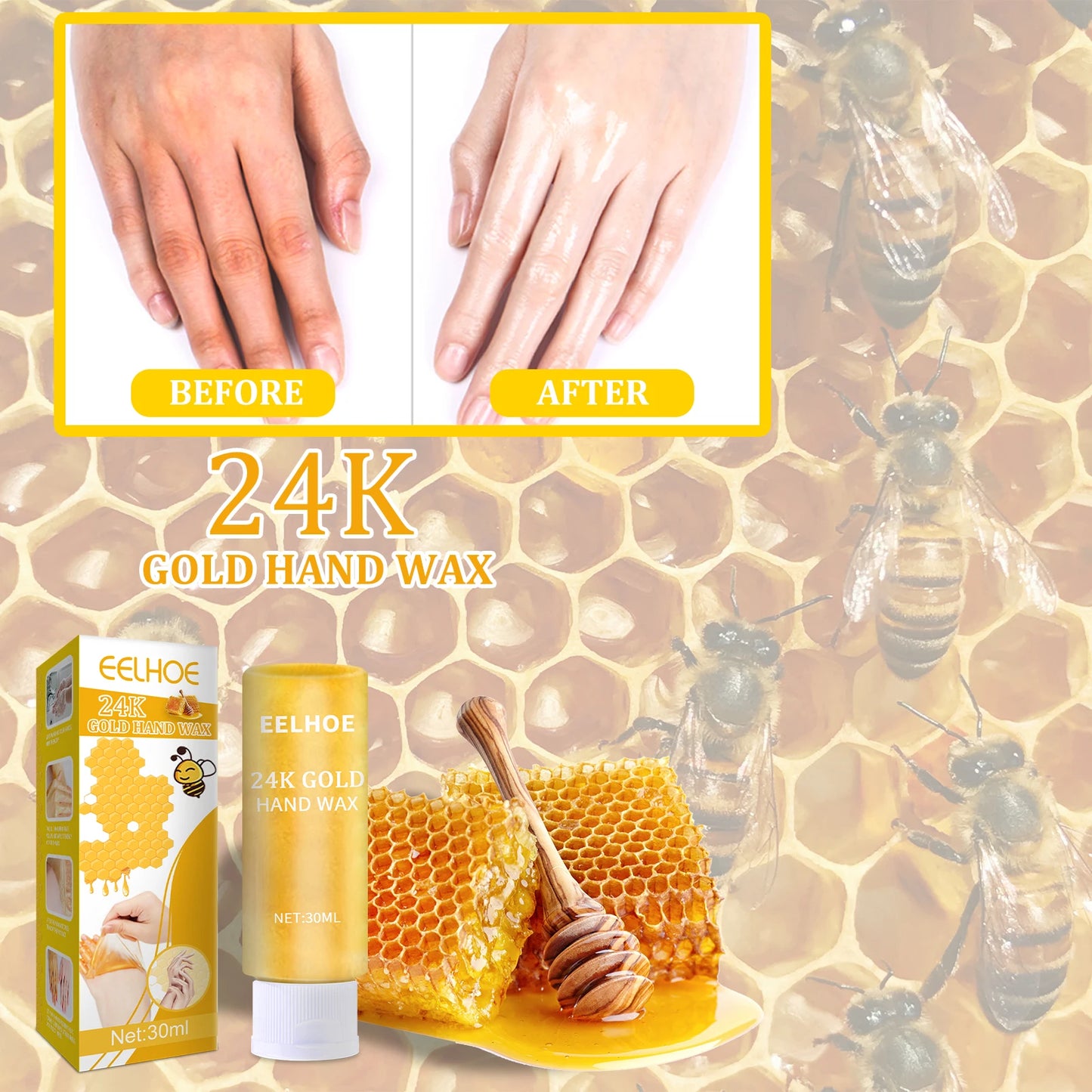 Nourishing Honey Hand Wax Mask 24k Gold Moisturizing Exfoliating Care Whitening Firming Smooth Hands Cream Hydrating Hand Cream