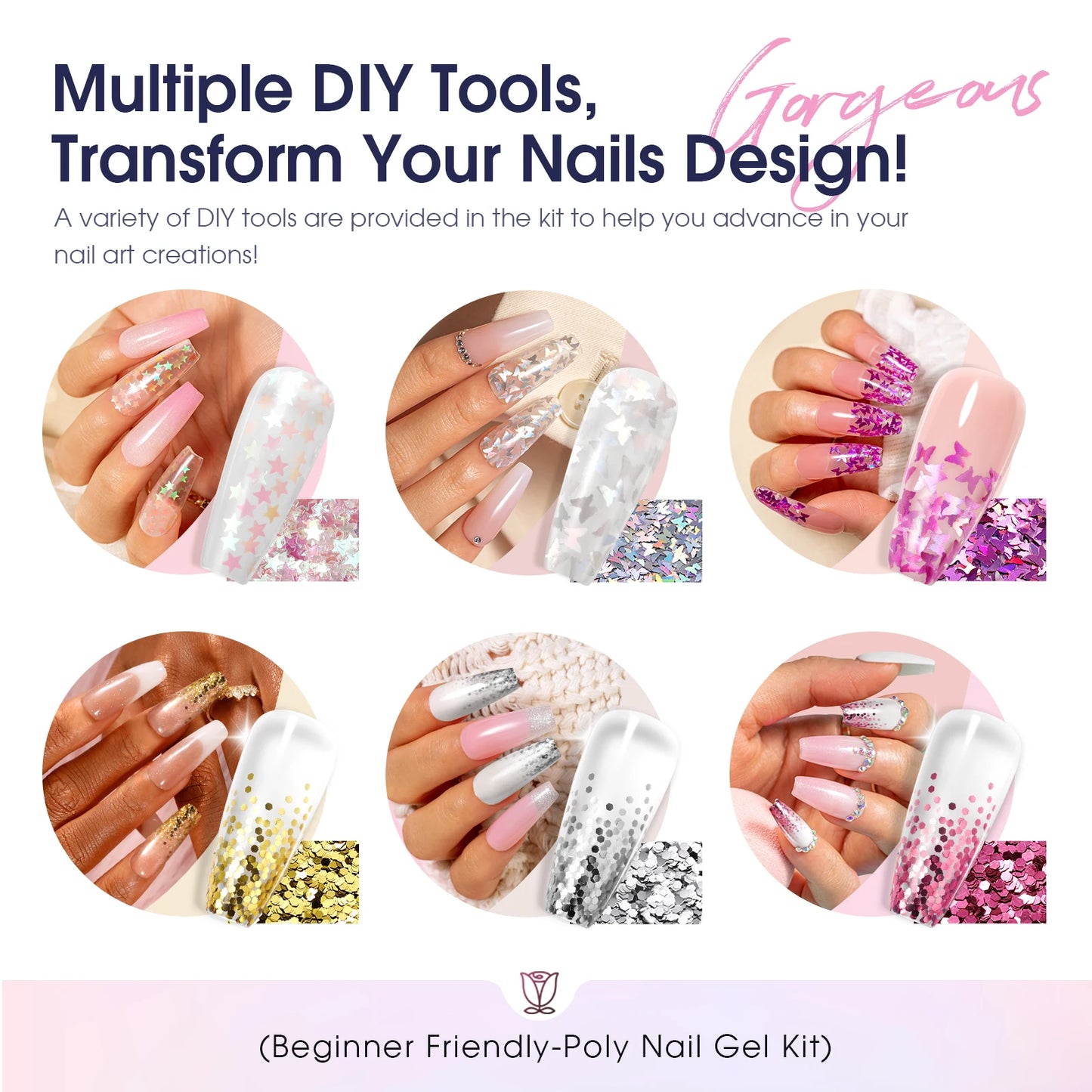 Poly Nail Gel Kit with Mini UV Nail Lamp Crystal Gel for Nail Strengthener Design