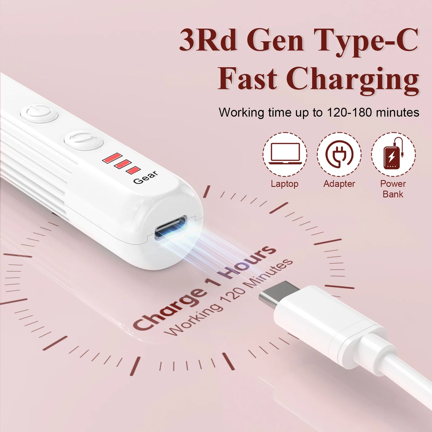 Professional Nail Drill Set, 2,0000 RPM Electric Nail File with 12 Grinding Head & 100Pcs Sanding Bands for Acrylic Gel Nails