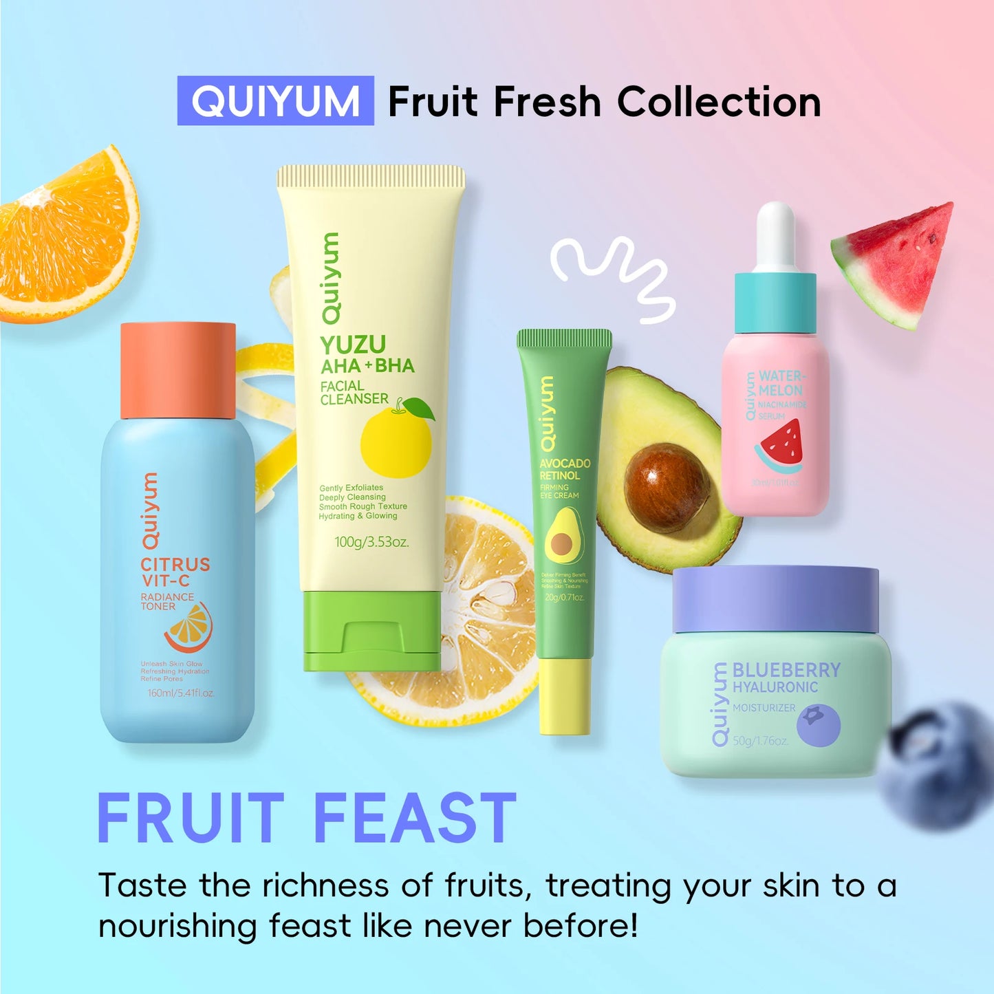 Fruit Fresh Collection 5-Piece Skincare Set Brightening Hydrating Anti-Age Facial Care for Dry Dull Skin