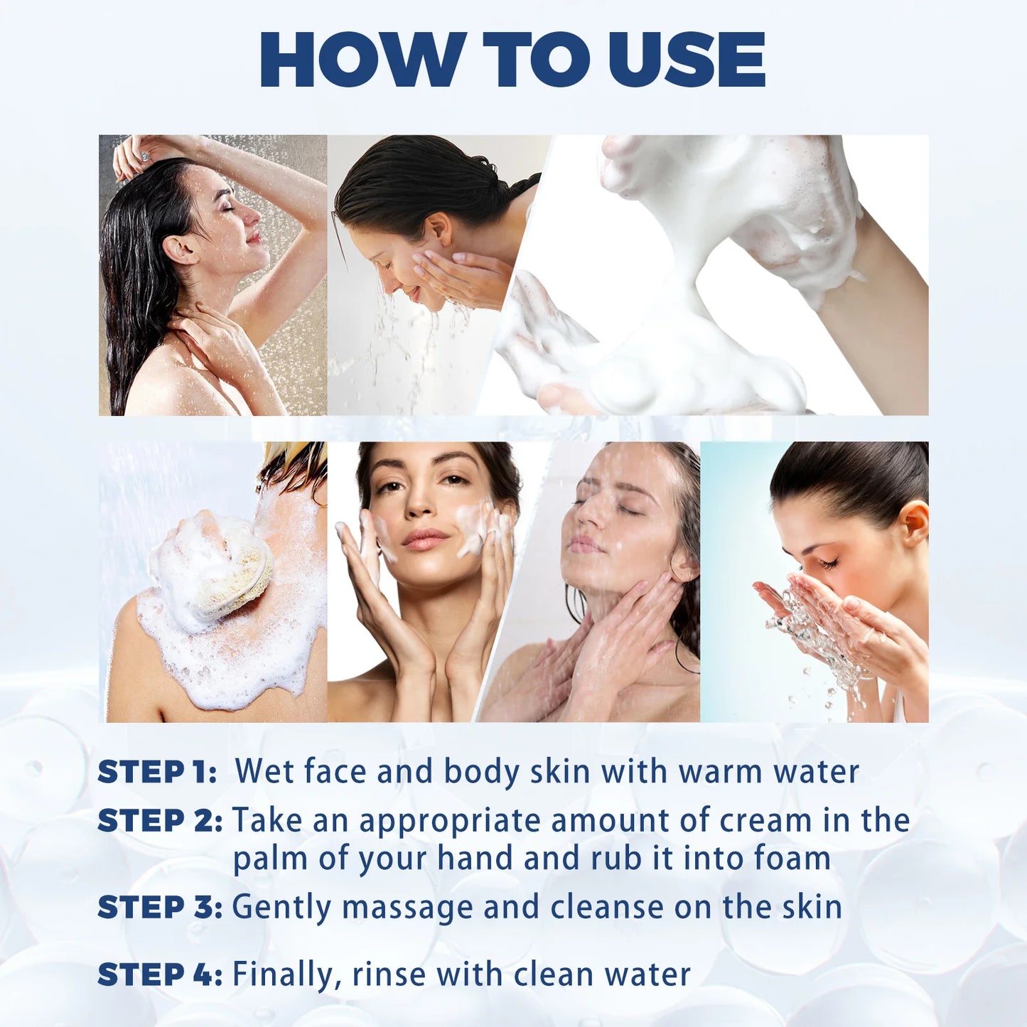 Body cleanser fades spots, cleanses pores, moisturizes skin with oil, exfoliates the face and body, skincare shower gel