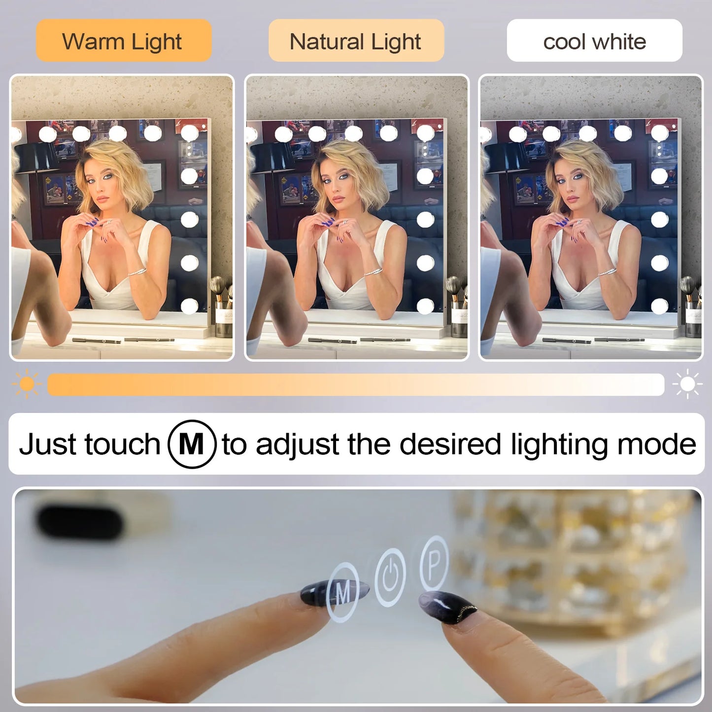 Vanity Mirror with Lights Hollywood Lighted Makeup Mirror with 15 Dimmable LED Bulbs for Dressing Room Tabletop