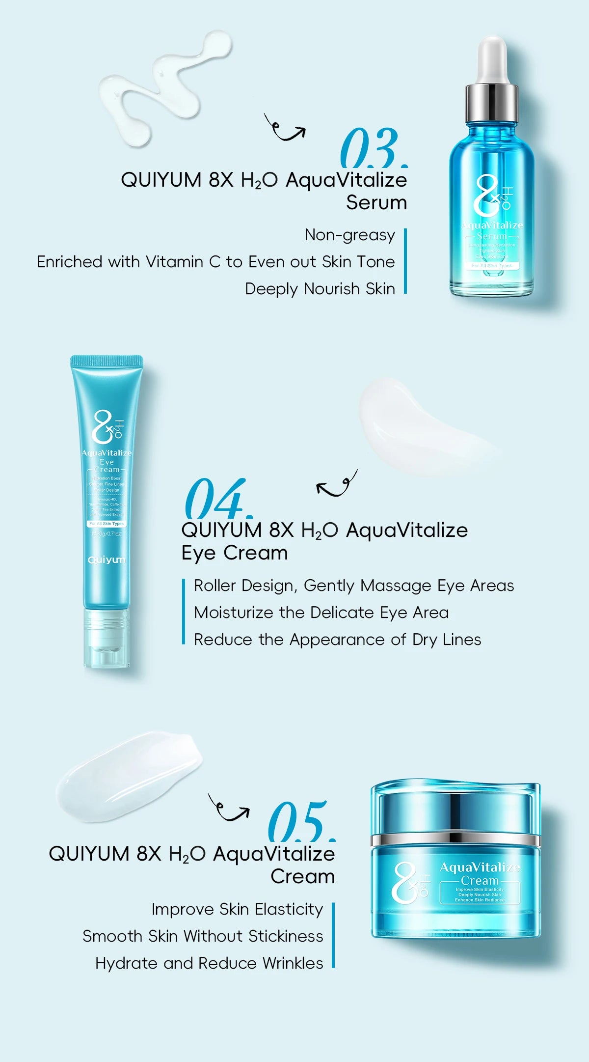 H₂O Aqua Vitalize Skincare Set 5PCS Deep Hydration Kit Wrinkle Smoothing Tightening Treatment Gift Set