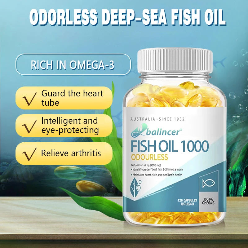 Omega 3 Fish Oil Capsules Enriched with DHA EPA, Support Heart, Skin, Eye, Body and Brain Health and Immune System Health