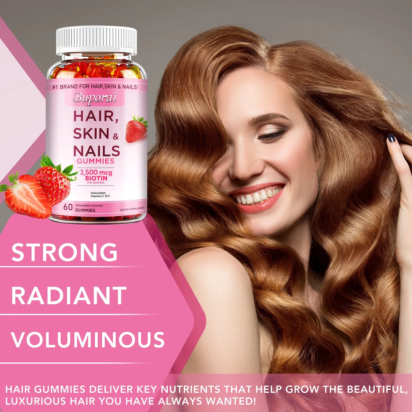 Hair, Skin and Nails Gummies - Antioxidant, Supports Healthy Hair, Skin and Nails, Maintains Vitality - 60 Gummies