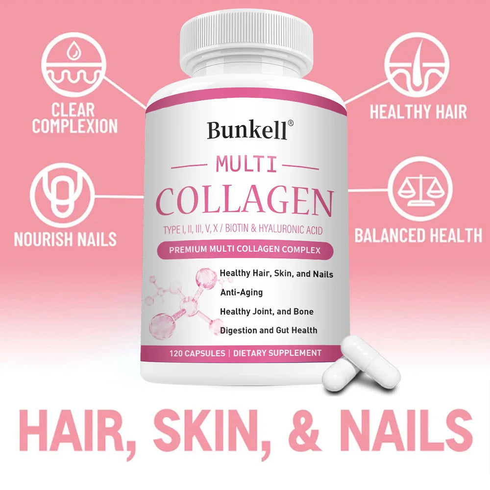 Collagen Complex with Hyaluronic Acid, Biotin - Hydrolyzed Collagen Types I, II, III, V, X; Hair, Skin, Nails, Joint Support