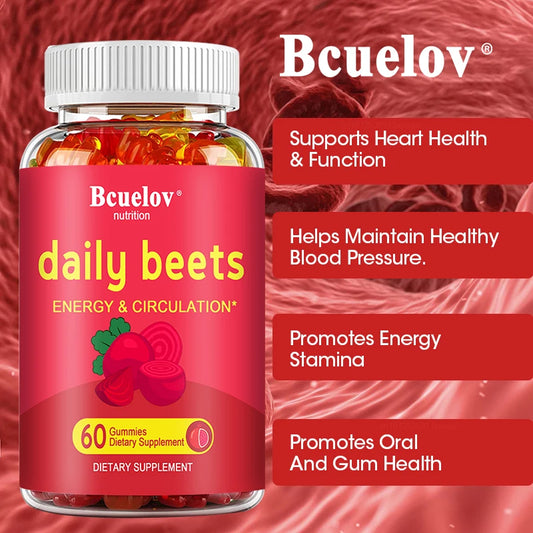 Beetroot Gummies - with Grapeseed and Anthocyanins - Energy, Circulation and Heart Health, Blood Pressure Support, Antioxidants
