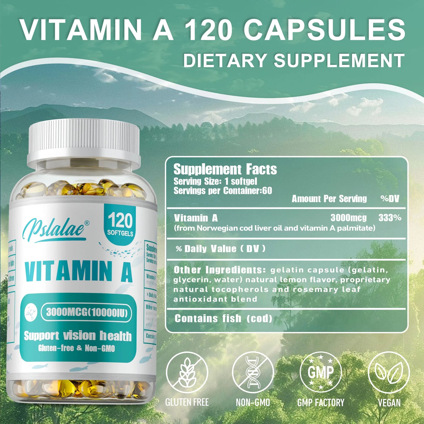 Vitamin A - Brightens Skin, Antioxidant Activity Supplement,Supports Vision and Cell Health, Boosts Immunity - 120 Capsules