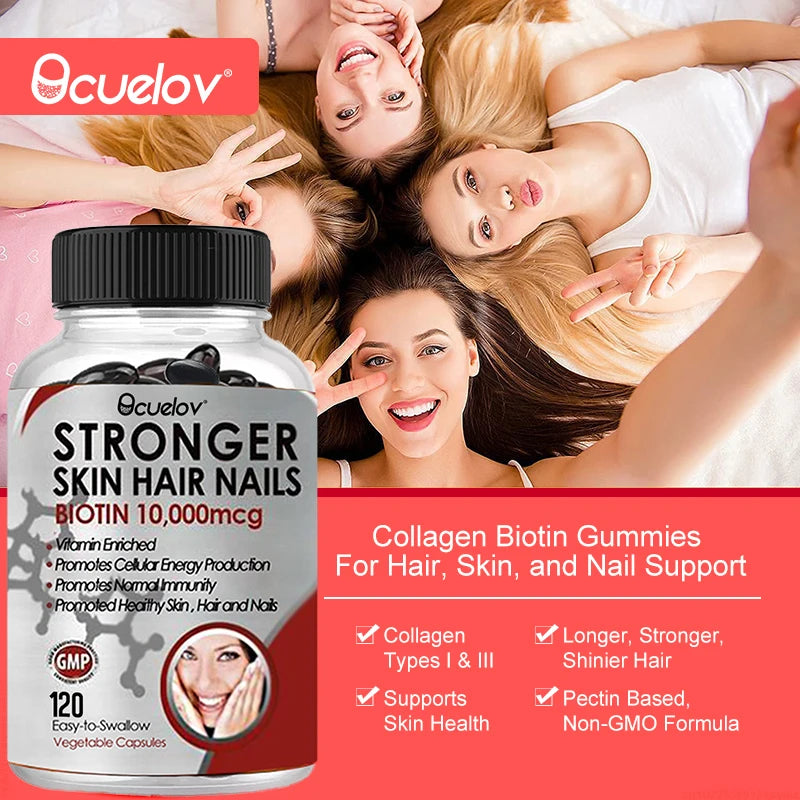 Biotin 10,000 mcg, Supports Healthy Skin/Hair/Nails, Normal Immunity, Cellular Energy Production, 120 Capsules
