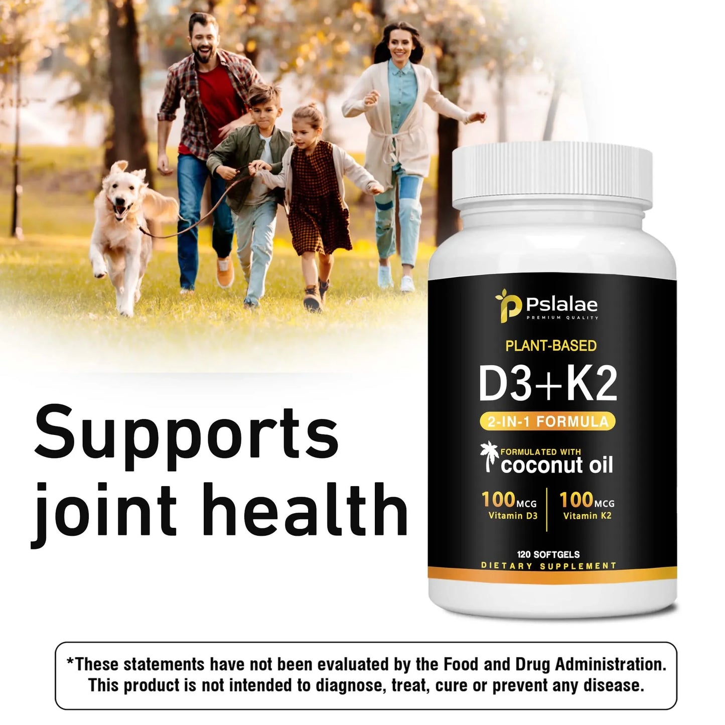 Vitamin K2+D3 - Supports Calcium, Bone and Immune Health - with Natural Organic Coconut Oil - 120 Capsules