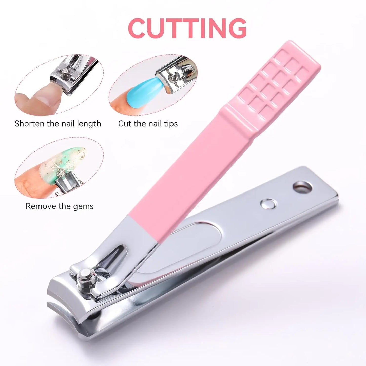 Nail File and Buffer Set, Pink Basic Prep Kit with Cuticle Clipper, Trimmer, Pusher, Brush, Manicure Care Kit
