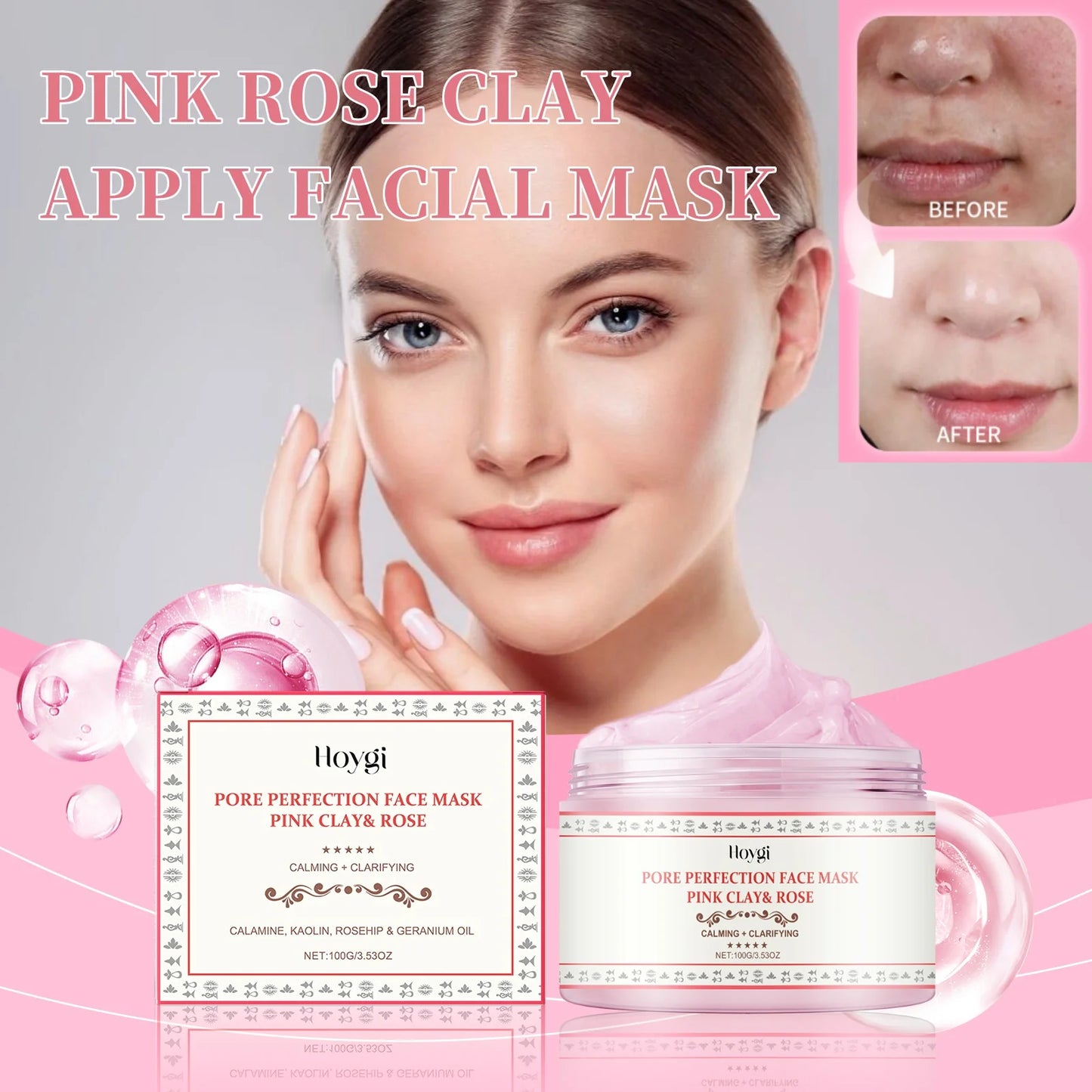 Pink Rose Clay Apply Facial Mask Clean pores & Hydrating Moisturizing Facial Treatment Radiance Boosting Skincare for All Skin