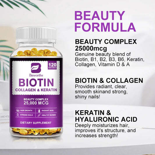 Collagen & Biotin Capsule Biotin for Hair Growth Strong Hair Dry Hair Follicle Repair Skin Hydrolyzed Adult Beauty Care