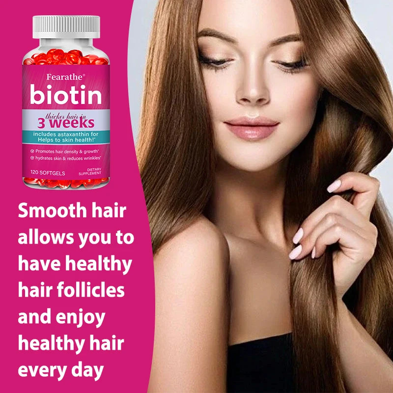 Biotin with Astaxanthin - Thicken Hair in 3 Weeks, Super Formula for Hair, Skin & Nails Support, Improves Wrinkles