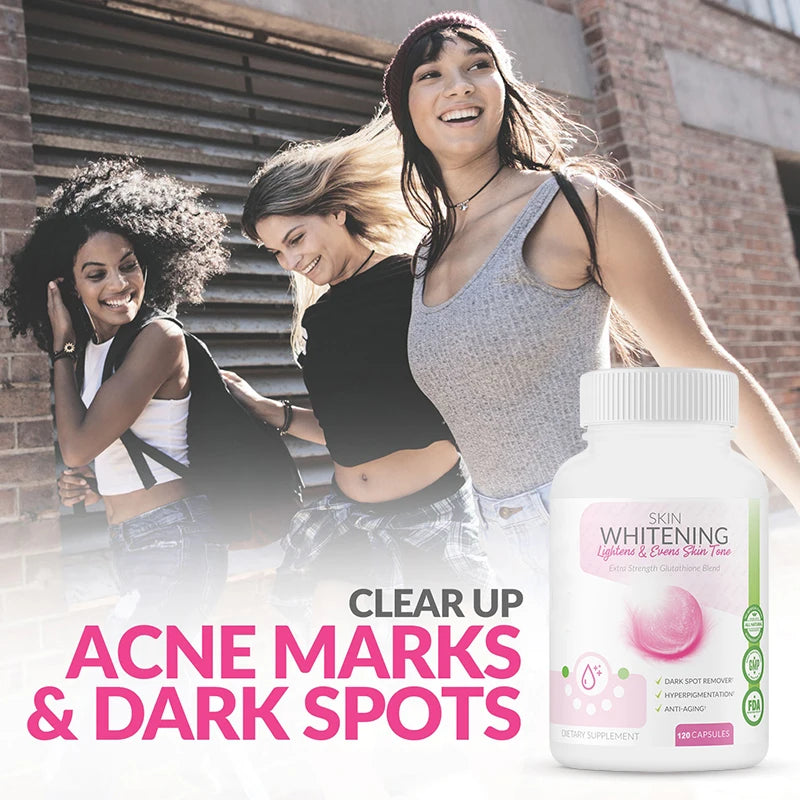 Glutathione Supplement, 1000 mg - Reduces Melanin, Whitens Skin, Lightens Dark Spots, Clears and Evens Skin Tone, 120 Capsules