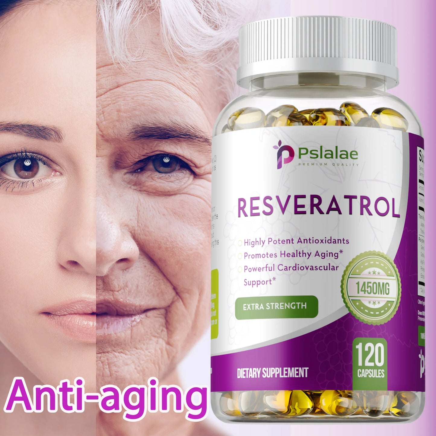 Trans Resveratrol - With Vitamin C, Green Tea, Grape Seeds - Anti-Aging, Antioxidants, Promote Skin Smoothness - 120 Capsules