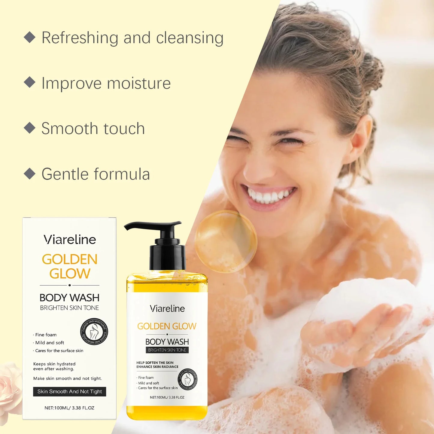 Gold Body Shower Gel Rich Foam Deeply Cleaning Body Dirt Reduce Roughness Brightening Skin Tone Refreshing Body Wash