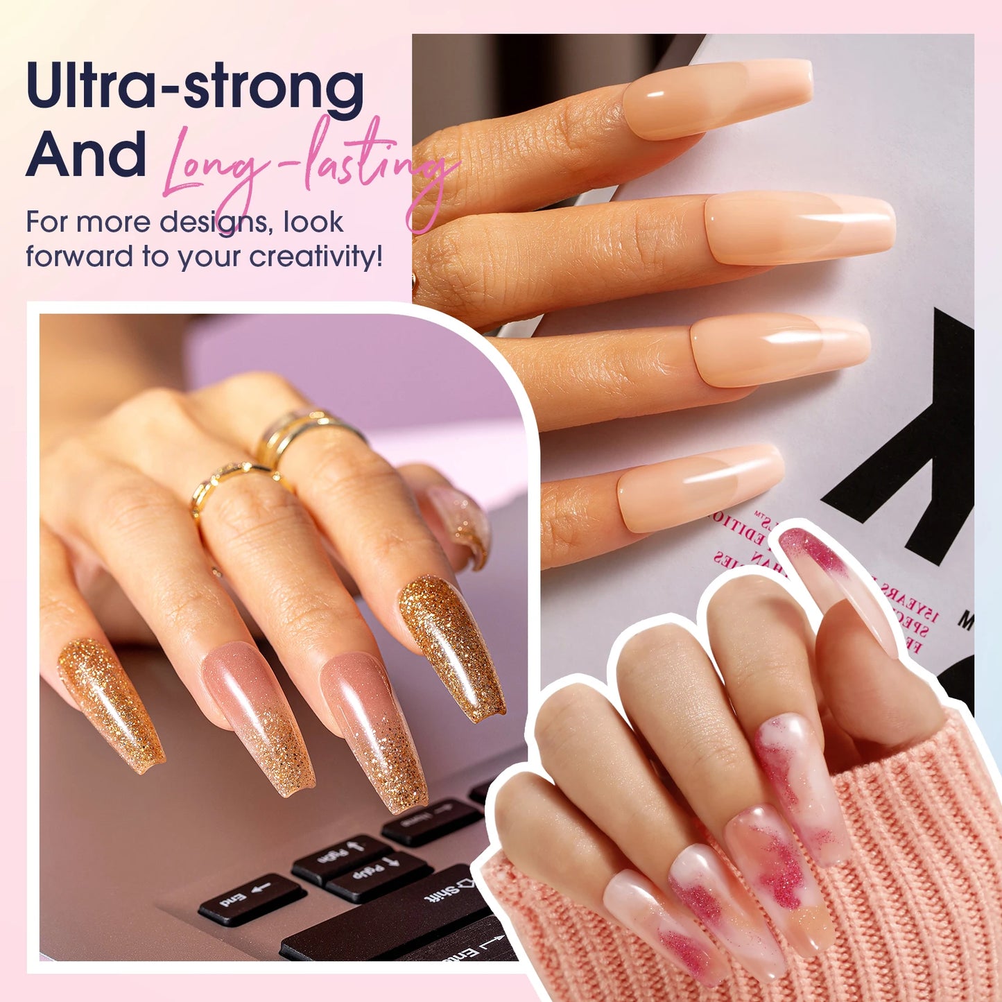 Poly Nail Gel Kit with Mini UV Nail Lamp Crystal Gel for Nail Strengthener Design