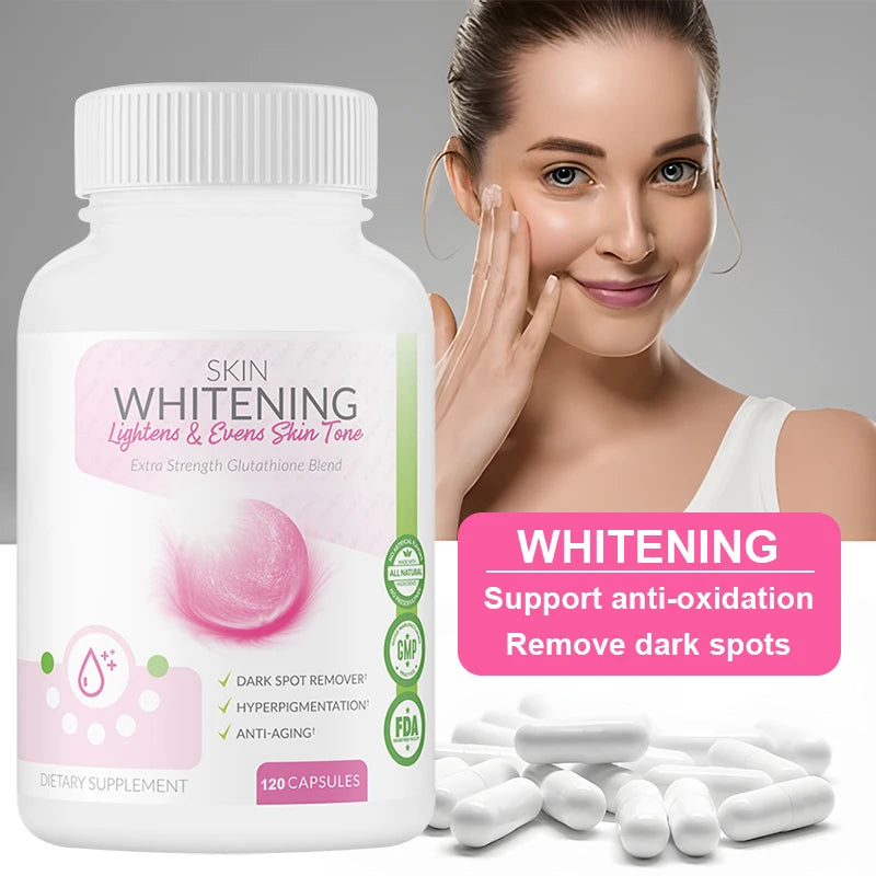 Glutathione Supplement, 1000 mg - Reduces Melanin, Whitens Skin, Lightens Dark Spots, Clears and Evens Skin Tone, 120 Capsules
