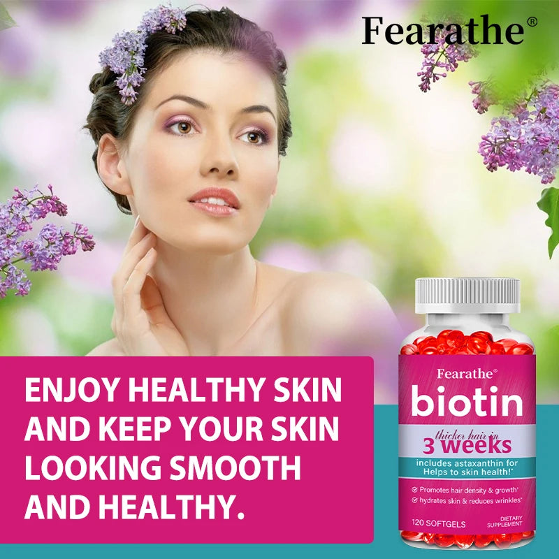 Biotin with Astaxanthin - Thicken Hair in 3 Weeks, Super Formula for Hair, Skin & Nails Support, Improves Wrinkles