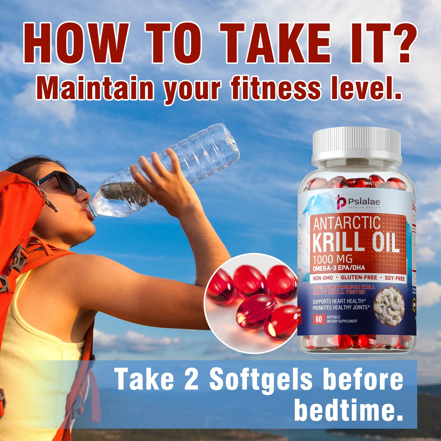 Antarctic Krill Oil 1000mg - Contains OMEGA-3 EPA/DHA,Good for Heart and Joint Health, Improve Memory - 60 Capsules