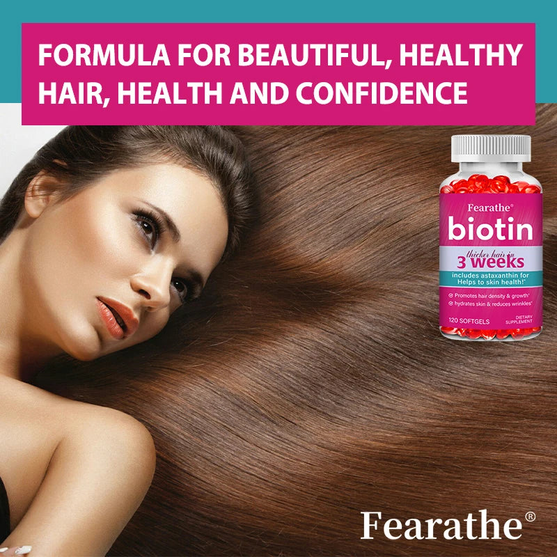 Biotin with Astaxanthin - Thicken Hair in 3 Weeks, Super Formula for Hair, Skin & Nails Support, Improves Wrinkles