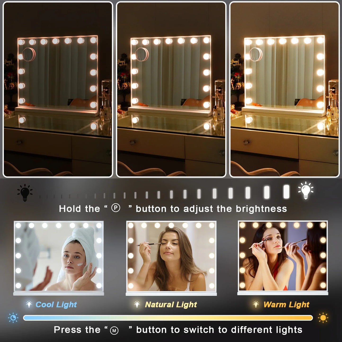 Vanity Mirror with Lights Hollywood Lighted Makeup Mirror with 15 Dimmable LED Bulbs for Dressing Room Tabletop