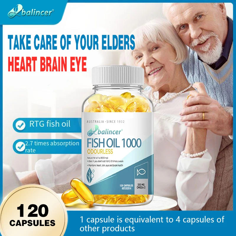 Omega 3 Fish Oil Capsules Enriched with DHA EPA, Support Heart, Skin, Eye, Body and Brain Health and Immune System Health